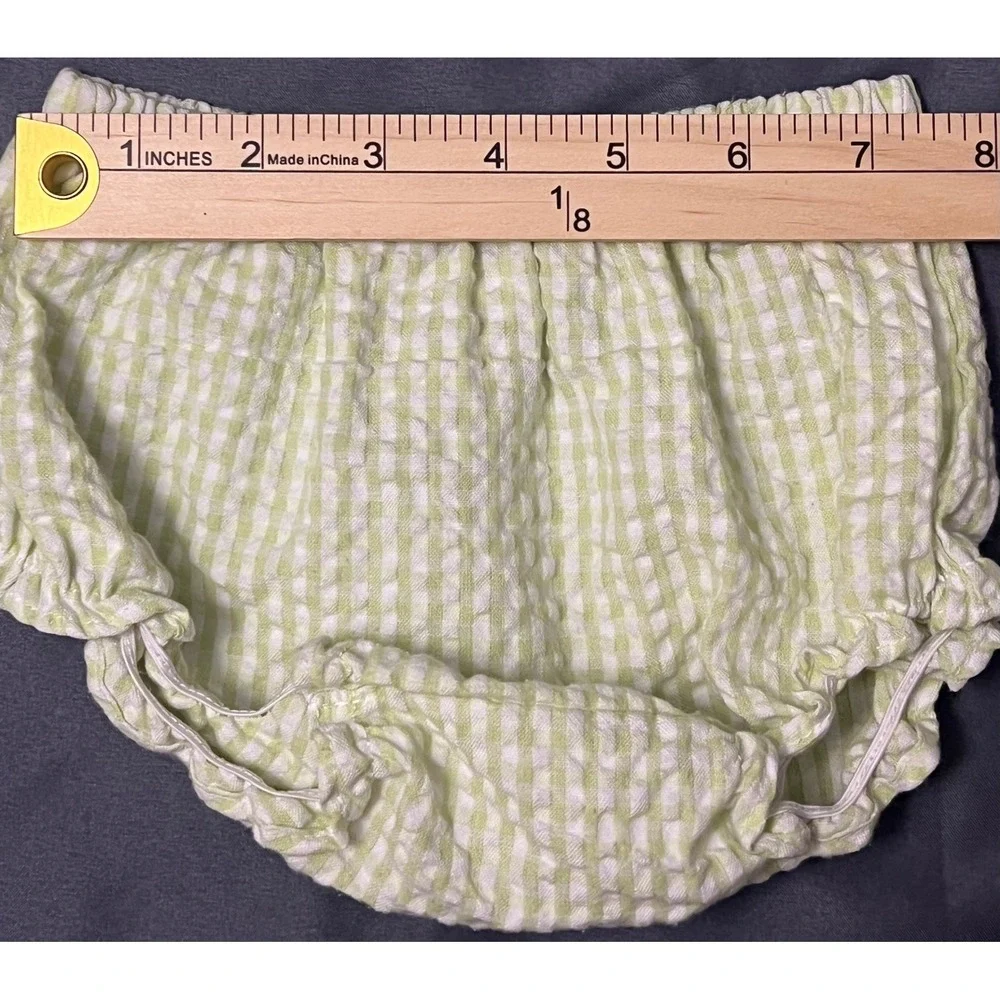 Baby Green White Gingham Bloomers Diaper Cover 12 Months Elastic Waist